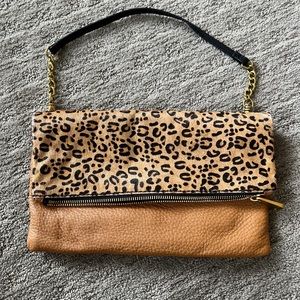 Fossil leopard clutch, leather